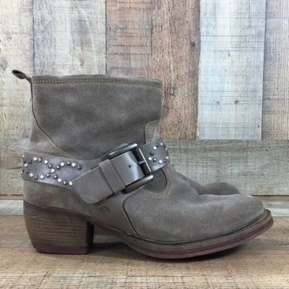 Josef Seibel Tan Brown Leather Studded Ankle Booties Womens 9 Heeled Boots‎
